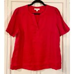 Charter Club luxury 100% linen red notch neck top m Photo 1