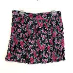 Lucy Love  Black Pink Green Floral Print Pull On Elastic Mini A-Line Skater Skirt Photo 1
