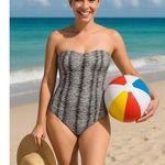 Tommy Bahama 8 White Zebra Animal Print Halter One Piece Swimsuit Tropical Beach Photo 0