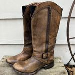 Stetson  Brown Strappy Leather round toe side zip riding cowgirl western boots Photo 2