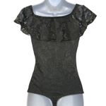 EXPRESS  Olive Green Lace On/Off Shoulder Ruffle Trim Bodysuit Size XS Photo 4