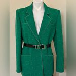 Tweed Emerald Green 1 Button Rope Edges Blazer 4 Deep Pockets & Belt Sz M/L Size M Photo 14