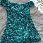Lulus Glittering Nights Aqua Blue Sequin Off-the-Shoulder Mini Dress Photo 0