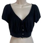 EXPRESS  Short Sleeve Cropped Cardigan Lightweight All Seasons Button Down Black Photo 0