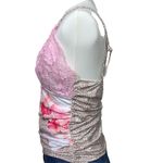 SheIn Pink Lace Trim Cami Top Leopard Floral Print Ruched Size L US 8/10 Photo 1