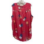 Fred David  Red/Multi Floral‎ Blouse V Neck Sleeveless Size XXL High/Low Photo 3
