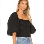 LPA Revolve Alice Linen Black Puff Sleeve Top Size M Photo 2