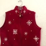 NWT Red white snowflake bedazzled pearl rhinestone Christmas seasonal festive sweater vest cardigan Photo 1