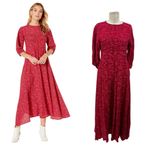 Free People Free‎ People Jessie Midi Dress Ditsy Floral Print Red Pink Size 4 Photo 1