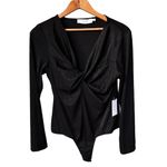 ASTR  REESE METALLIC TWIST FRONT BODYSUIT IN BLACK NWT L Photo 2