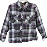 Duluth Trading Purple Black White Plaid Cotton Blend Button Up Flannel Shirt L Size L Photo 0