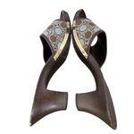 Salvatore Ferragamo  Wood Slide Sandals Brown Light Blue Logo size 8 Photo 8