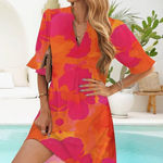 Amazon NWT Large Shift V Neck Short Sleeves Solid Color Casual Flowy Christmas Dress Photo 0