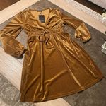 Kojooin  Velvet Dress Wrap V Neck Pleated Waist Long Sleeve Casual Party Skater Dresses- Photo 5