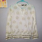 New York & Company boho white gold sequined blouse Size XS Photo 1