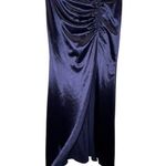 Windsor WT  Midnight Blue Maxi Length Satin Dress with Slit and Scrunch Photo 5