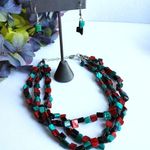 Glossy Stone Multi Strand Necklace Set Blue Photo 0