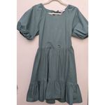 Peter Som  Women's Mini Dress Cotton Puff Sleeve Pockets Ribbon Green Size 4 Photo 2