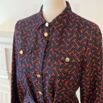 Elizabeth McKay Dress 6 Small Silk Long Sleeve Fall Shirtdress Equestrian Preppy Blue Photo 4