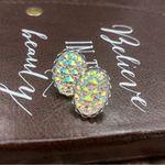 Vintage Iridescent Oval Statement Earrings Resin Crystal Studs White Photo 8