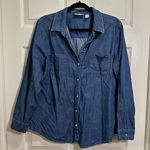 Chico's Women’s Chico’s long sleeve button down shirt chambray blue sparkle plus size 2 Photo 0