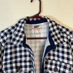 Lands' End  Navy and White Checkered Button Down Fleece feel‎ liner Women’s Large Photo 2