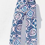 ZARA  PRINTED PALAZZO PANTS Blue & Pink Patterned Wide Leg Size M NEW Photo 0