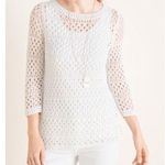 Chico's  size 3 womens XL open weave crochet fitted sweater 3/4 sleeves scoop neck Photo 0