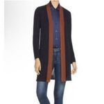 Eileen Fisher New Long Knit Navy Contrast Trim Side Slit Cardigan Large Petite Photo 11