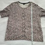 Talbots XL Pink and Black Cheetah Print Short-Sleeve Cardigan Photo 5