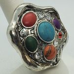 Silver, Red, Blue, Orange, Green, & Purple Stretchy Ring Red Photo 2