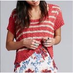 Free People  Sweater Womens S Orange White Striped Crop Boxy Cap Sleeve Beachy Photo 0
