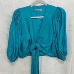 Ostra Brasil Puff Sleeve Tie Front Cropped Blouse Top Teal Blue Women's Size M Size M Photo 0