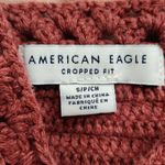American Eagle  Cropped Fit Crochet Knit Top Tassel Tie Front Rust Brown Small Photo 4