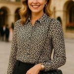 J.Crew  Leopard Print Blouse Button Up Shirt Long Sleeve Animal Preppy Business Photo 0