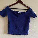 Abound  Royal Bight Blue Off the Shoulder Cropped Smocked Top Size Large Photo 4