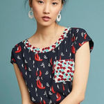 Anthropologie Petani Pocket Tee Top Sail Boat Navy Nautical Size XS Photo 0