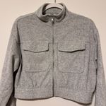 Aerie NWT  Groove-On Velour Cropped Full Zip Ribbed Sweatshirt Jacket XS Grey Photo 3