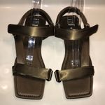 ZARA  Women’s Satin Olive Green Self-Fastener Ankle Strap Slide Sandals Photo 1