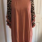Umgee Rose Linen Tunic Top with Animal Print Layered Bell Sleeves by Sz S Photo 2