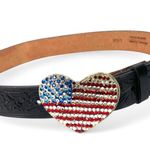 Cache  S American Flag METAL HEART Rhinestones Flag Buckle Leather Belt USA Photo 4