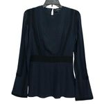 Derek Lam Long Sleeve Peplum Blouse Size 4 Silk Blue Black Accents Career Formal Photo 0