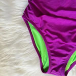 90’s Colorblock Racerback Neon One Piece Swimsuit Purple Photo 2