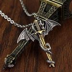 Silver & Gold Dragon & Sword Necklace Stainless Steel Goth, GOT Game of Thrones Photo 0