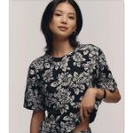Anthropologie NWT Maeve Top Medium Black Floral Pullover Short Sleeve Sweater Photo 0