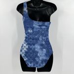 Garnet Hill  Floral One Piece One Shoulder Swimsuit‎ Blue Ruched Sides Size 6 Photo 3