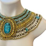 Ancient Egyptian Revival Beaded Scarab Collar
Necklace Handmade Statement Piece Blue Photo 2