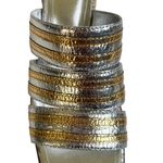 NWOT Arezzo Leather Heidi Heeled Sandals Silver Gold Size 9.5 Photo 2
