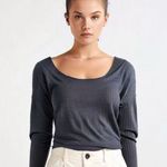 EXPRESS Black Ribbed Layering Scoopneck Stretch Long Sleeve Tee Photo 0