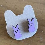 Hand Crafted Peep Bunny Rabbit Wood Wooden Stud Earrings Purple Photo 0